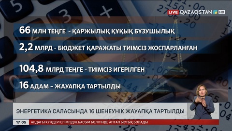 Энергетика саласында 16 шенеунік жауапқа тартылды