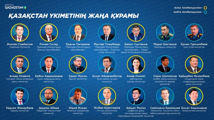 Жаңа тағайындалған Үкіметтің толық құрамы