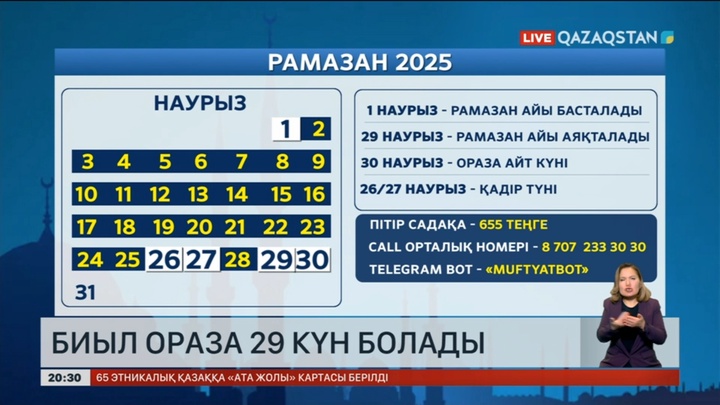Биыл Рамазан айы 29 күнге созылады